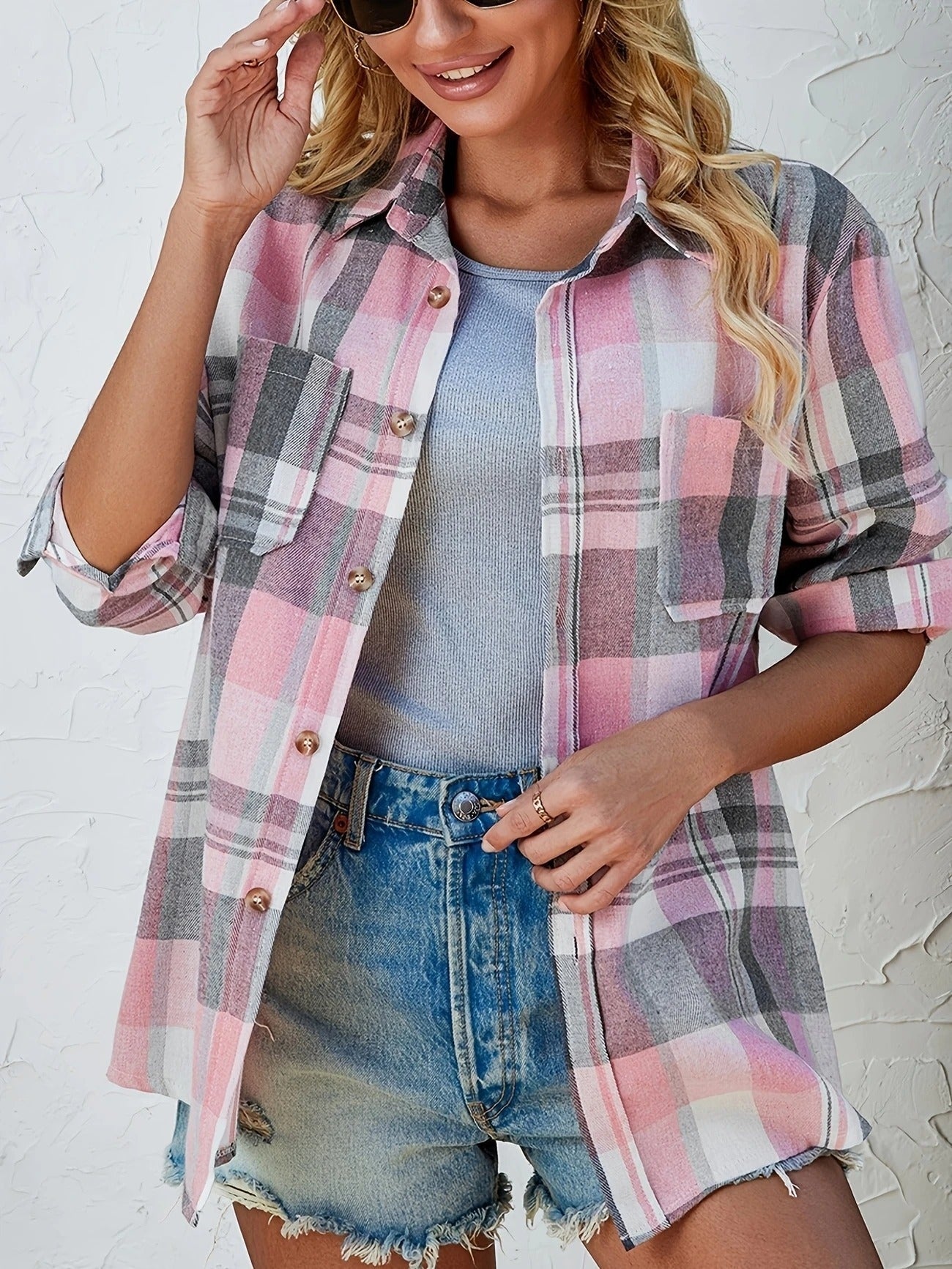 Geruite dames flannel blouse – Meadow