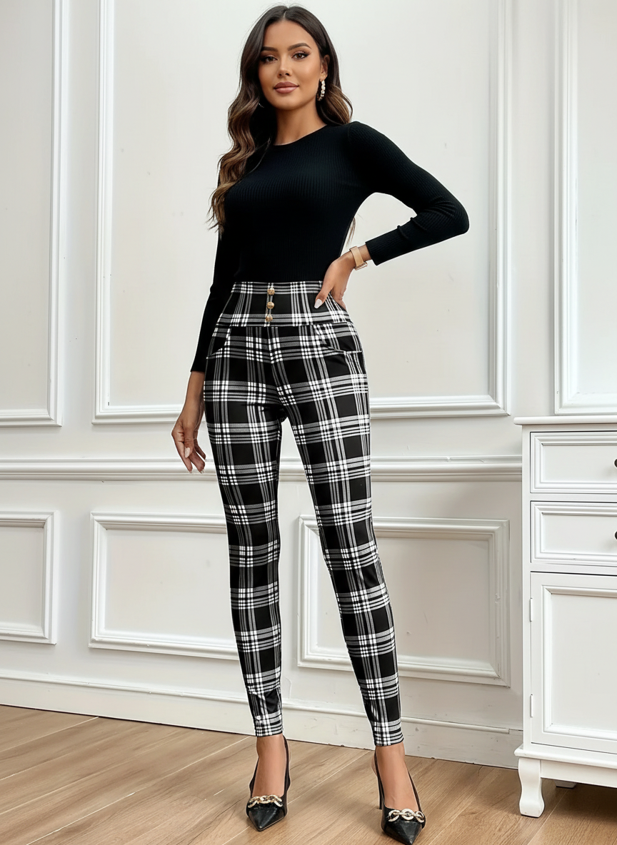 Geruite dameslegging met hoge taille – Sofia