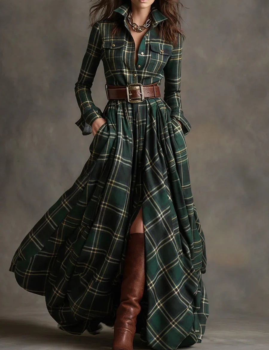 Checked maxi dress with belt – Ashbury