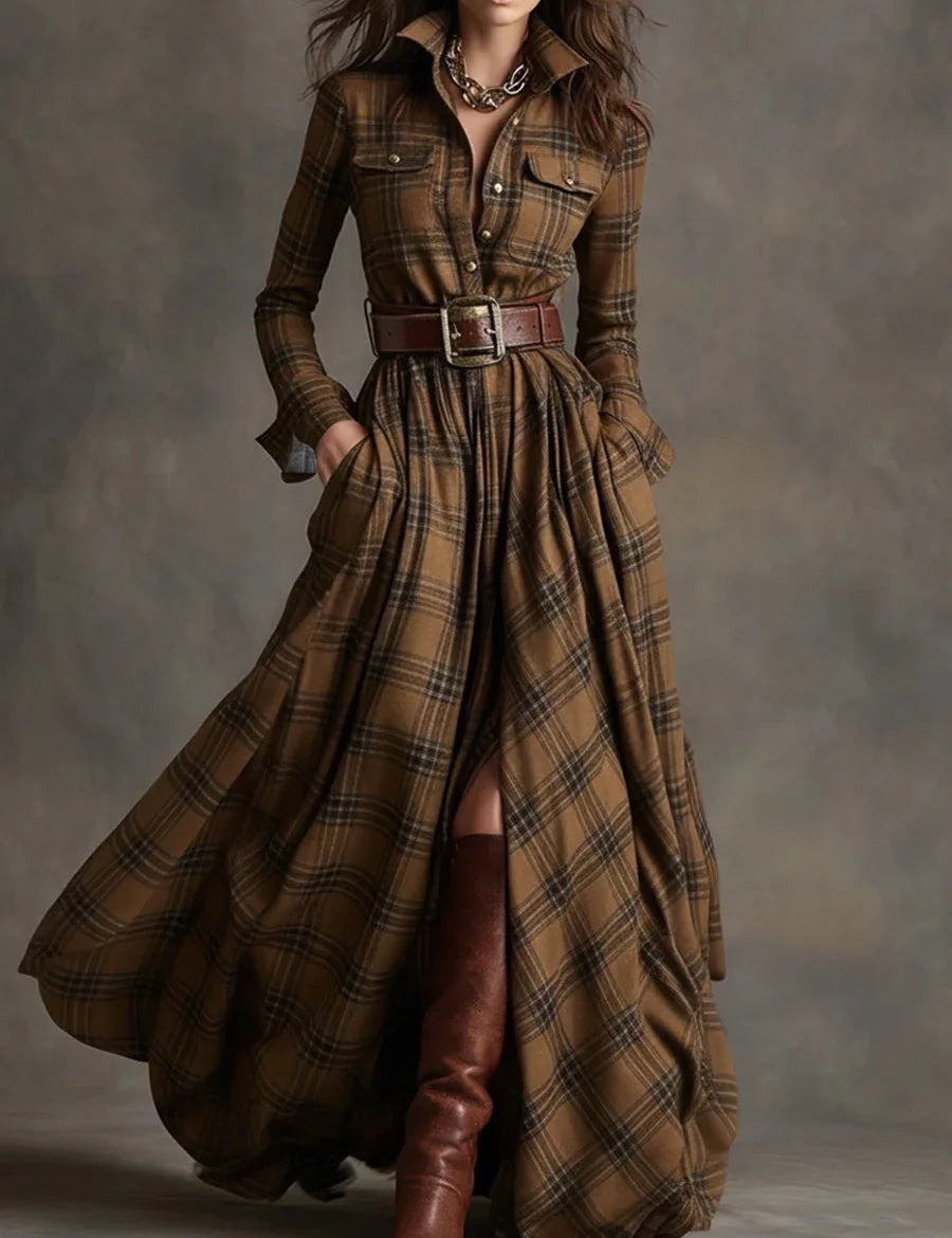 Checked maxi dress with belt – Ashbury