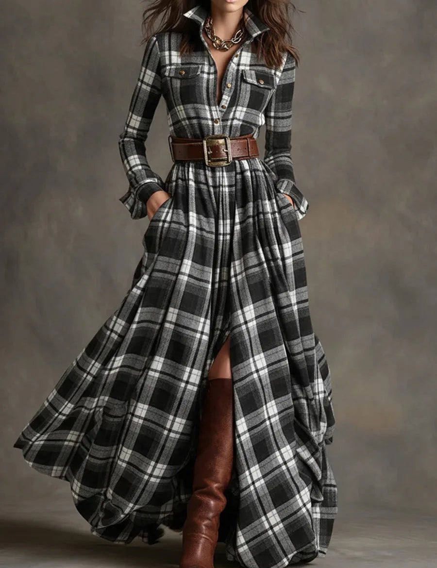 Checked maxi dress with belt – Ashbury