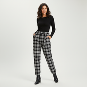 Geruite pantalon met hoge taille – Maribel