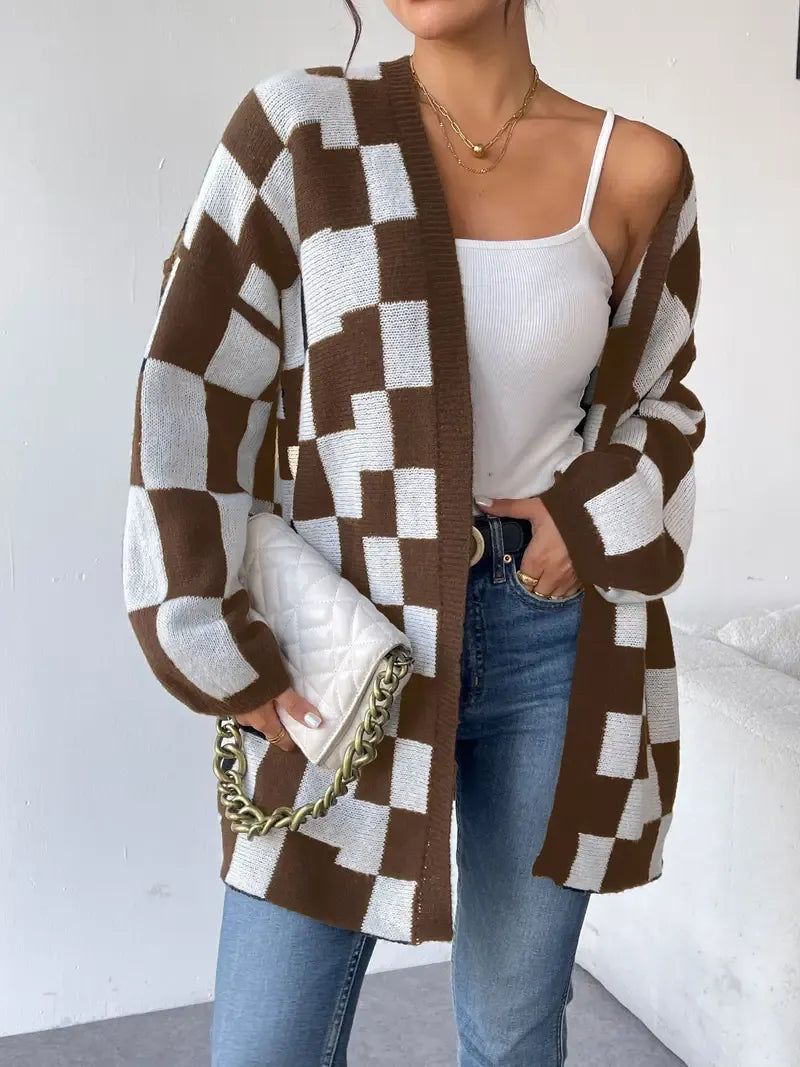 Geruit gebreid damesvest – Amélie