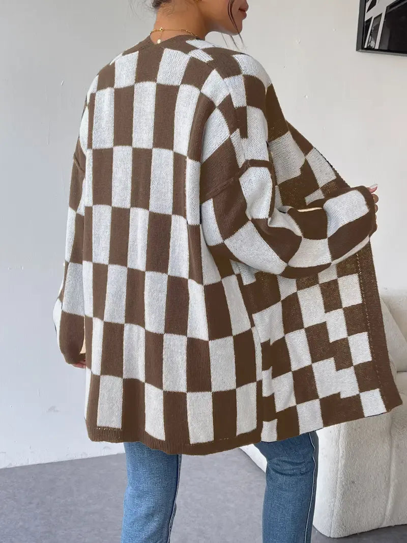 Geruit gebreid damesvest – Amélie