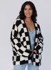 Geruit gebreid damesvest – Amélie