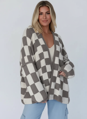 Geruit gebreid damesvest – Amélie