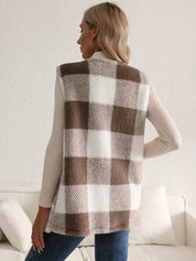 Geruit teddy dames vest met zakken – Everette