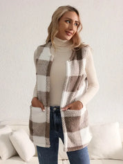 Geruit teddy dames vest met zakken – Everette