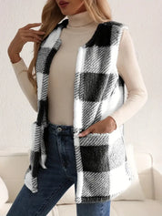 Geruit teddy dames vest met zakken – Everette