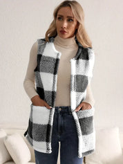 Geruit teddy dames vest met zakken – Everette