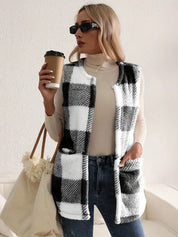 Geruit teddy dames vest met zakken – Everette