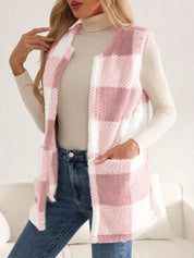 Geruit teddy dames vest met zakken – Everette