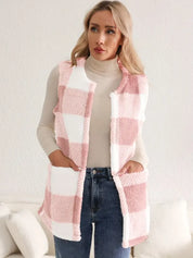 Geruit teddy dames vest met zakken – Everette