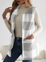 Geruit teddy dames vest met zakken – Everette