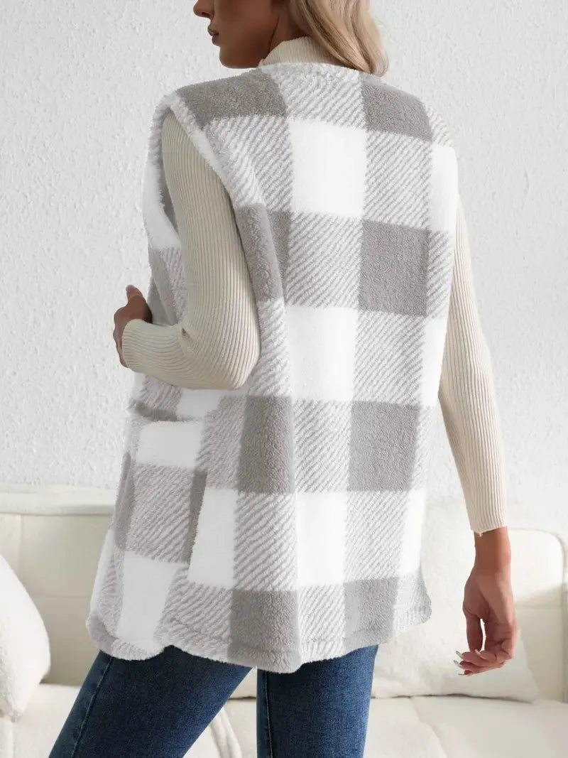 Geruit teddy dames vest met zakken – Everette