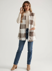 Geruit teddy dames vest met zakken – Everette