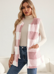 Geruit teddy dames vest met zakken – Everette