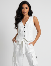 Gestreept dames pak met gilet en broek – Nalla