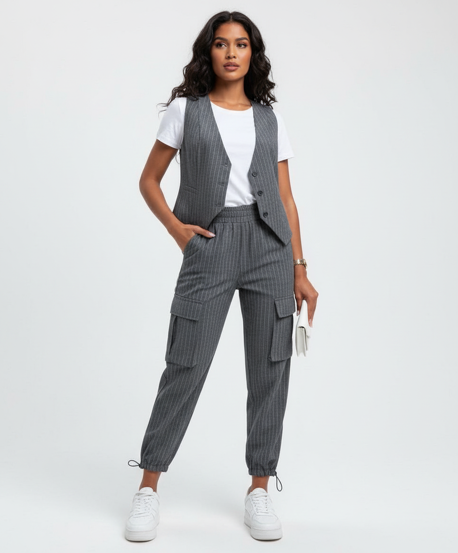 Gestreept dames pak met gilet en broek – Nalla