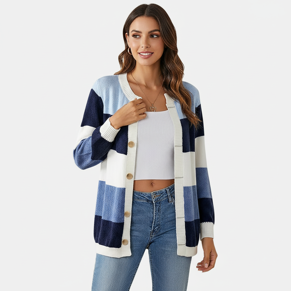 Striped women's cardigan with buttons – Daisy