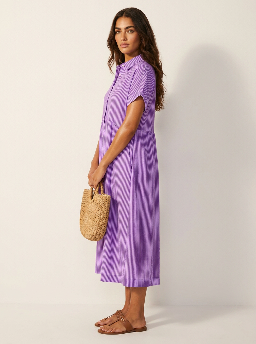 Gestreepte midi blousejurk - Céline