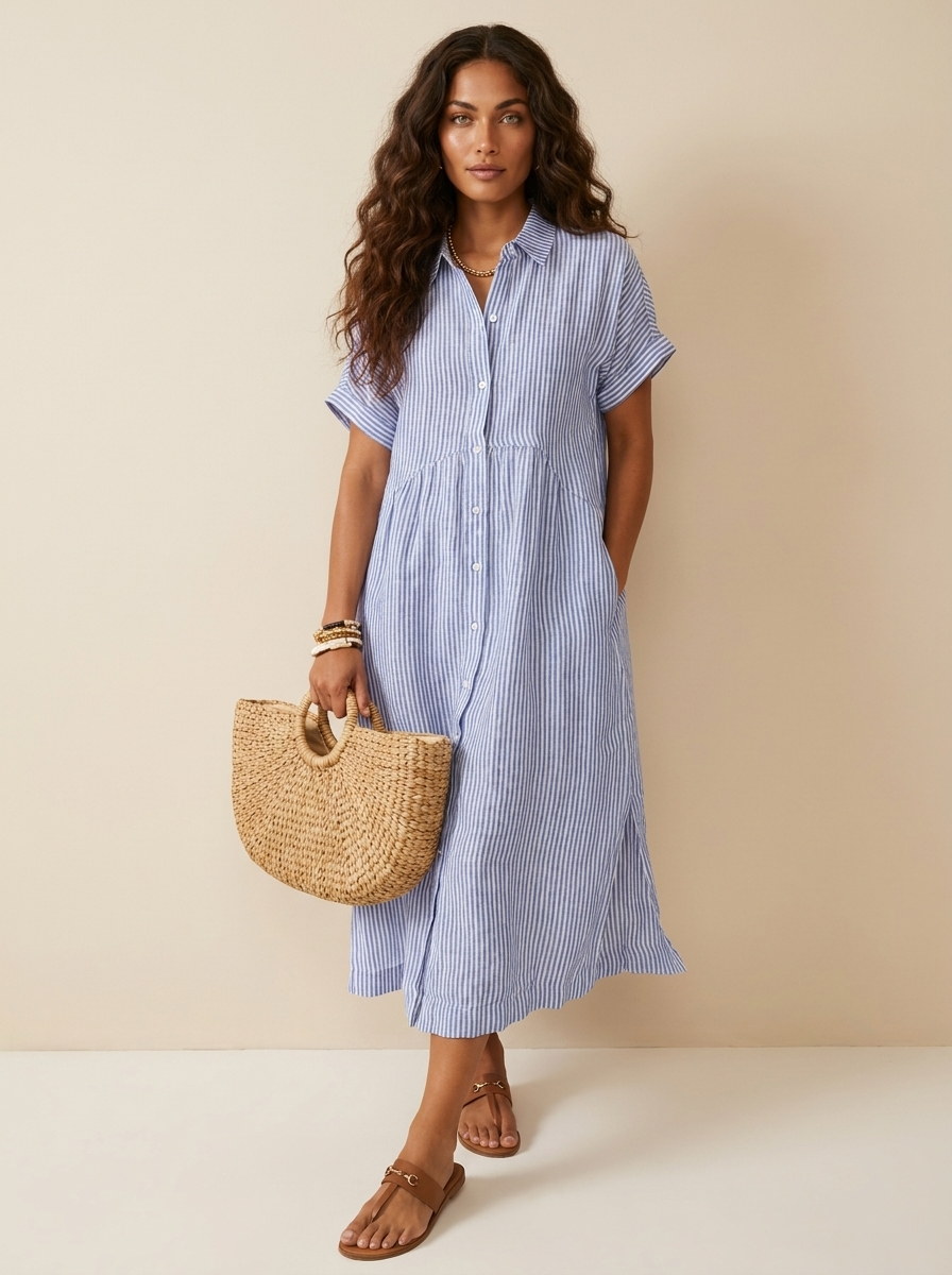 Gestreepte midi blousejurk - Livia
