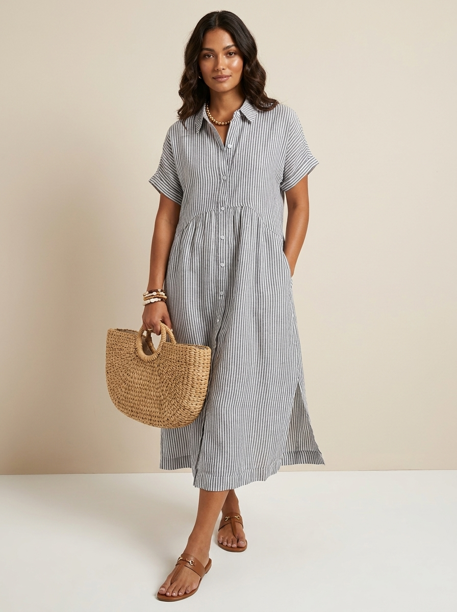 Gestreepte midi blousejurk - Livia