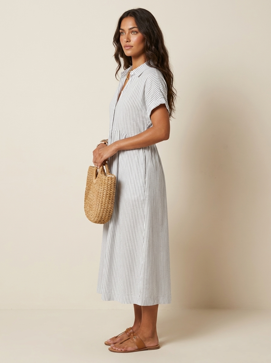 Gestreepte midi blousejurk - Livia