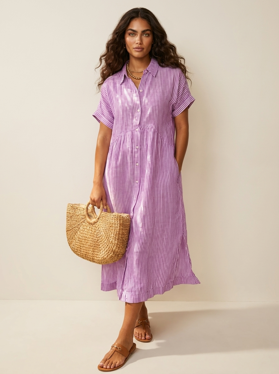 Gestreepte midi blousejurk - Livia