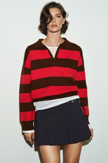 Gestreepte cropped knit polo – Séraphine