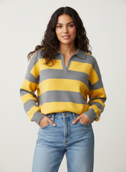 Gestreepte cropped knit polo – Séraphine