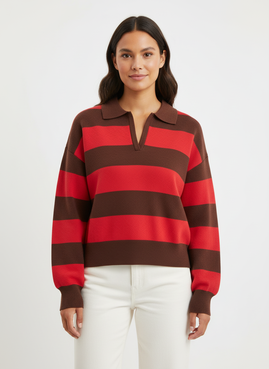 Gestreepte cropped knit polo – Séraphine