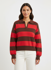 Gestreepte cropped knit polo – Séraphine