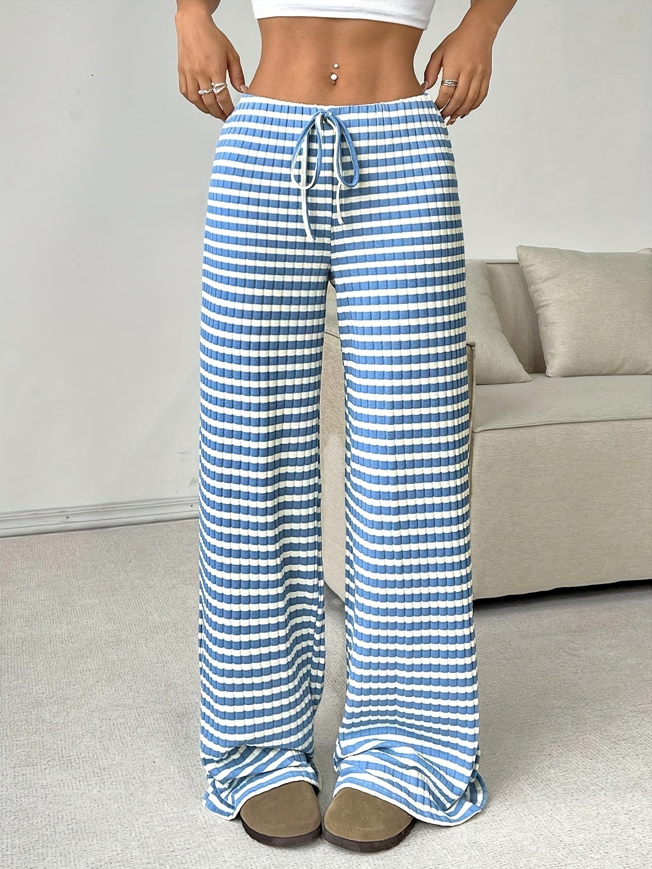 Gestreepte dames lounge broek met wijde pijpen – Mila
