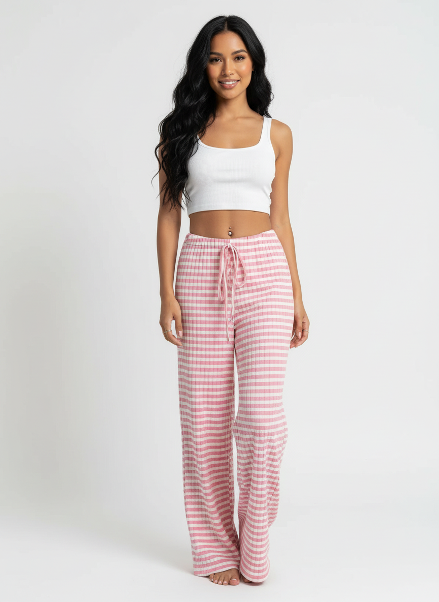 Gestreepte dames lounge broek met wijde pijpen – Mila