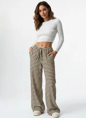 Gestreepte dames lounge broek met wijde pijpen – Mila