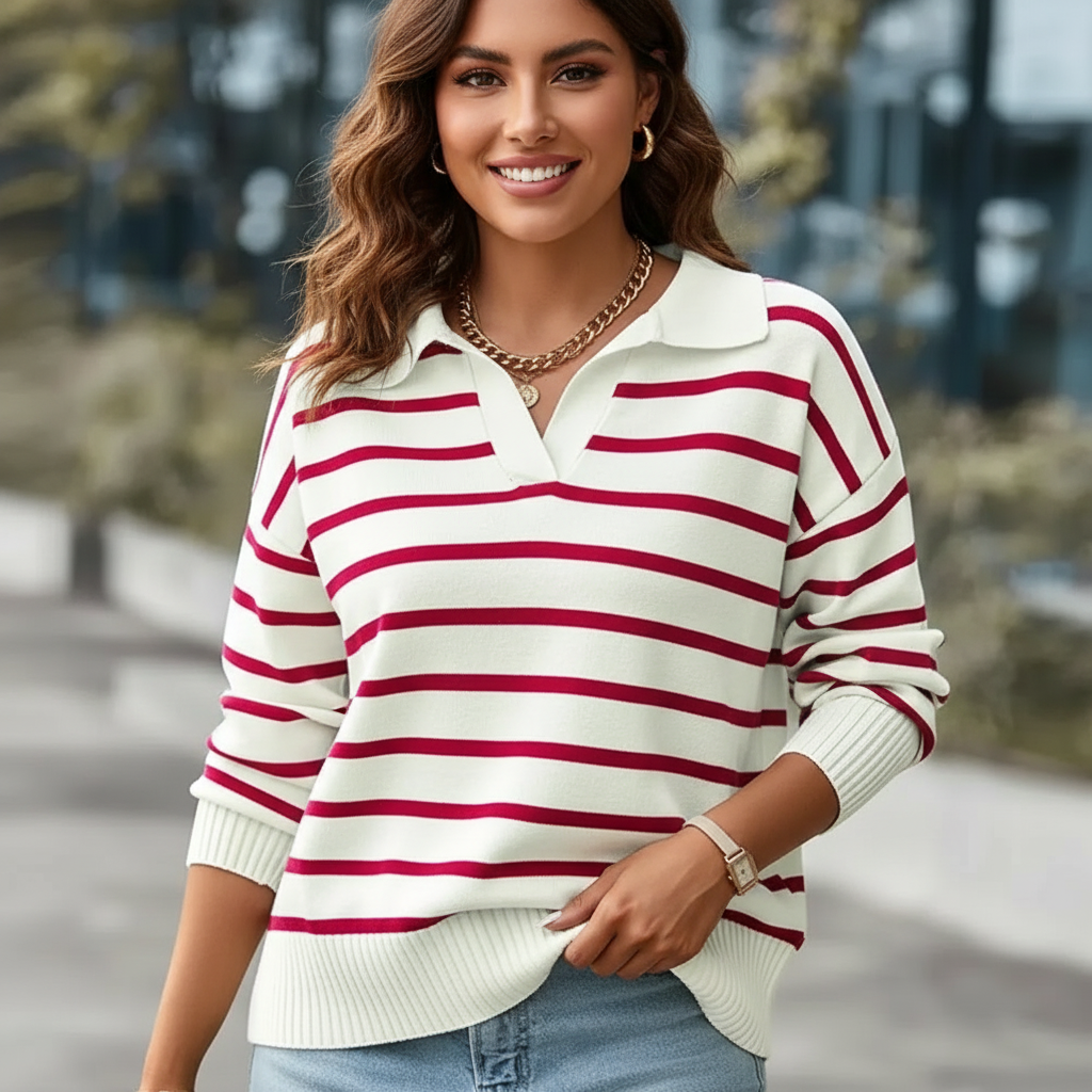 Gestreepte dames trui met kraag – Maëlys