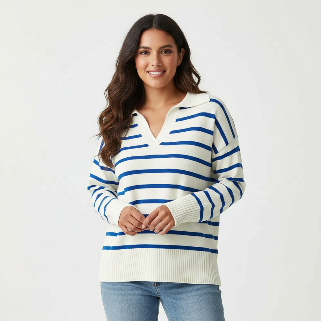 Gestreepte dames trui met kraag – Maëlys
