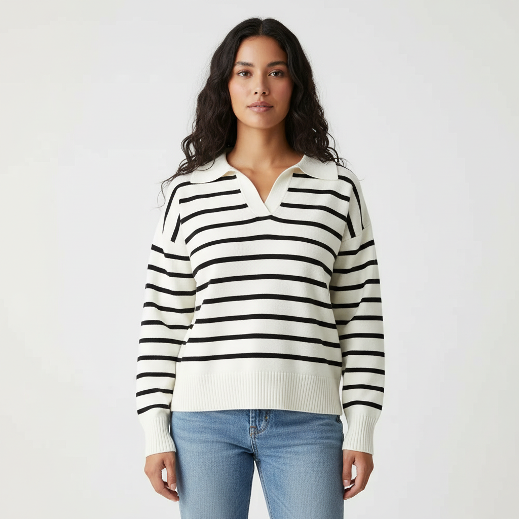 Gestreepte dames trui met kraag – Maëlys