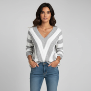Gestreepte damestrui met v-hals en zachte knit