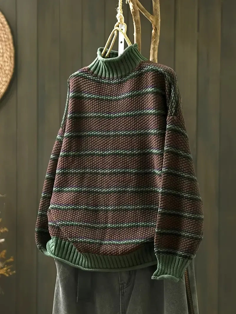 Gestreepte gebreide dames trui met ronde hals – Anne