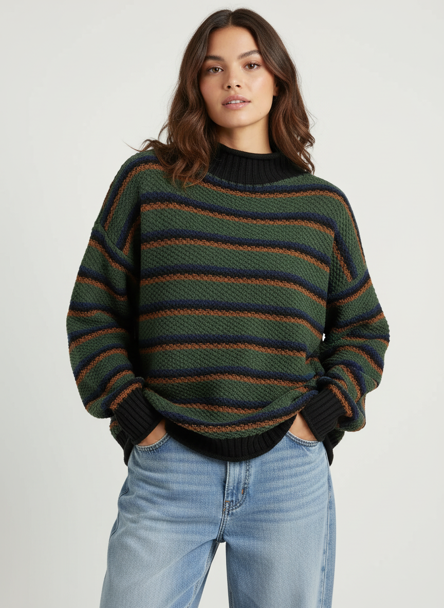 Gestreepte gebreide dames trui met ronde hals – Anne