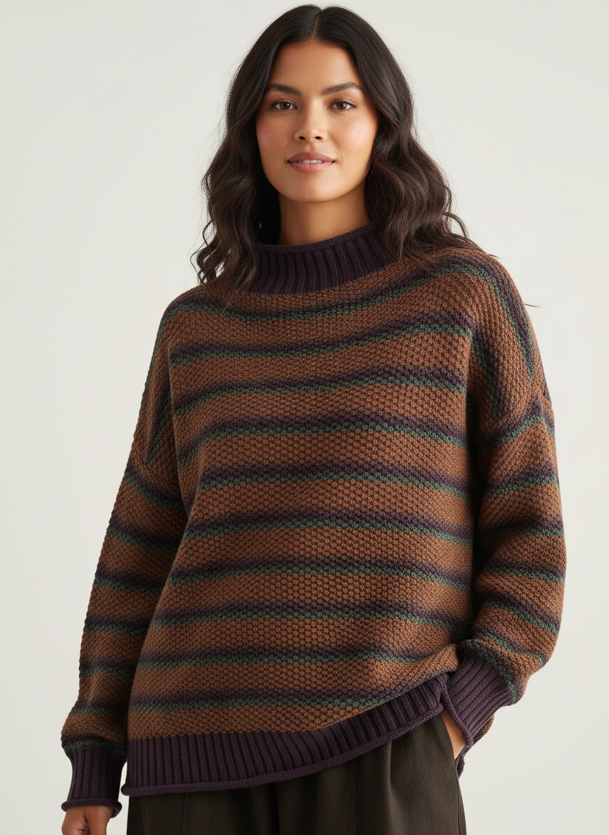 Gestreepte gebreide dames trui met ronde hals – Anne