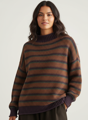 Gestreepte gebreide dames trui met ronde hals – Anne