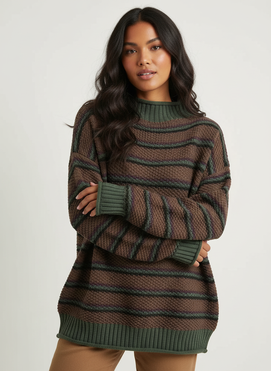 Gestreepte gebreide dames trui met ronde hals – Anne