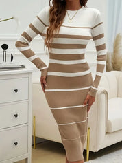 Gestreepte rib bodycon jurk dames – Léonie