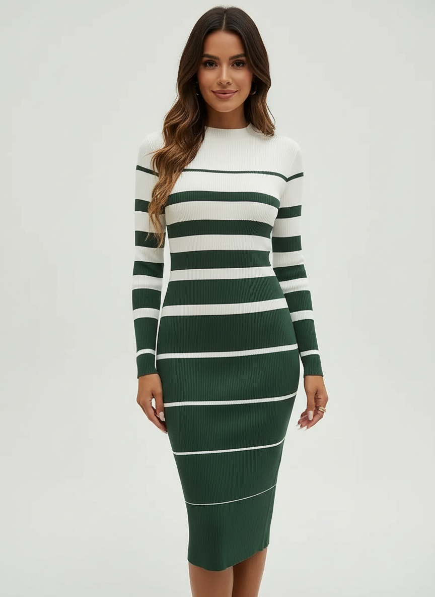 Gestreepte rib bodycon jurk dames – Léonie
