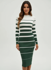 Gestreepte rib bodycon jurk dames – Léonie