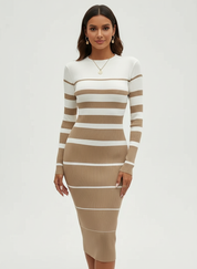 Gestreepte rib bodycon jurk dames – Léonie