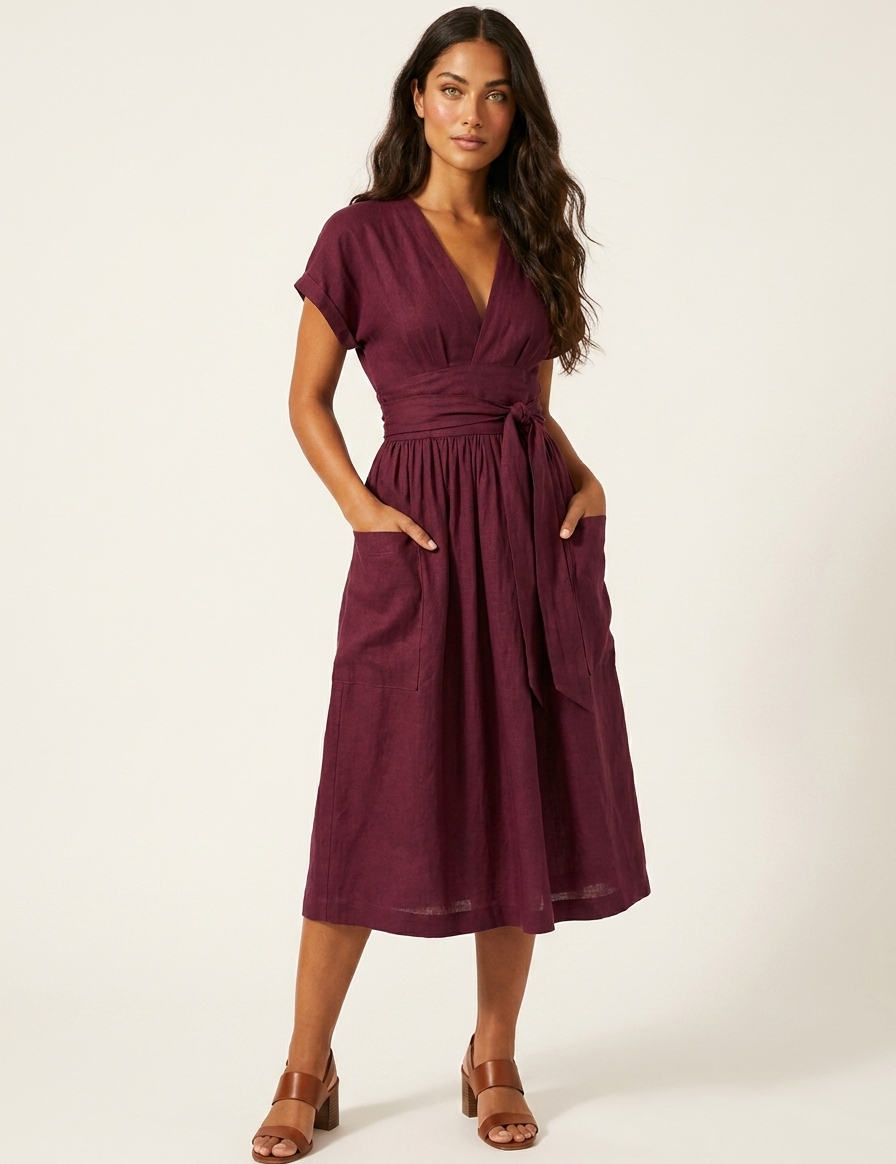 Fitted midi dress with V-neck - Isabella